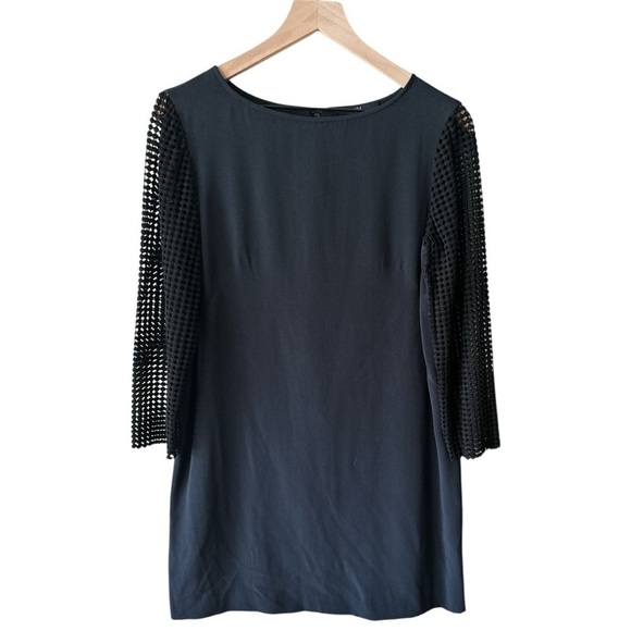 Tibi Labyrinth Lace Silk Shift Dress with Crochet Sleeves - Black - Size 8 - NWT - Picture 2 of 9